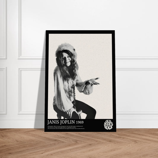 A portrait of Janis Joplin printed on our thick poster. 