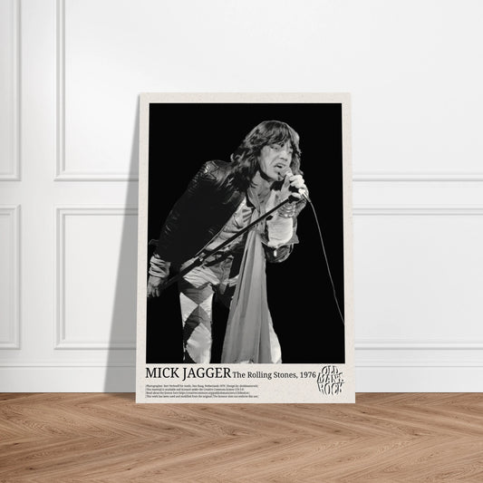 Portrait poster of Mick Jagger performing with Rolling Stones in 1976. 